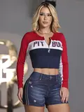 CROPPED MANGA LONGA COM RELEVO PIT BULL JEANS CONFORTÁVEL E SOFISTICADO