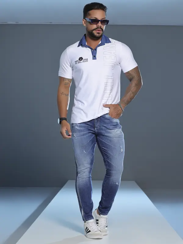 POLO MASCULINA CONFORTÁVEL E SOFISTICADA COM LOGOMANIA PIT BULL JEANS