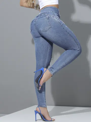 CALÇA SKINNY FEMININA PIT BULL JEANS MODELADORA E CASUAL COM CÓS LARGO