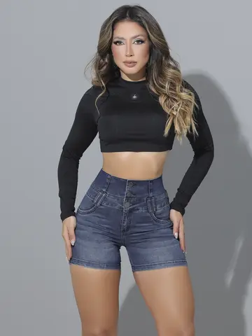 SHORT CINTURA PERFEITA PIT BULL JEANS ESTILOSO COM EFEITO EMPINA BUMBUM