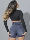 SHORT CINTURA PERFEITA PIT BULL JEANS ESTILOSO COM EFEITO EMPINA BUMBUM