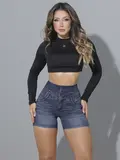 SHORT CINTURA PERFEITA PIT BULL JEANS ESTILOSO COM EFEITO EMPINA BUMBUM