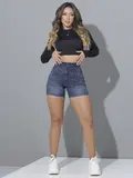 SHORT CINTURA PERFEITA PIT BULL JEANS ESTILOSO COM EFEITO EMPINA BUMBUM