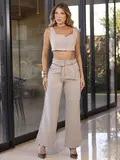Conjunto Calça e Cropped Sofisticado Empório Pit Bull com Cinto Brilhoso