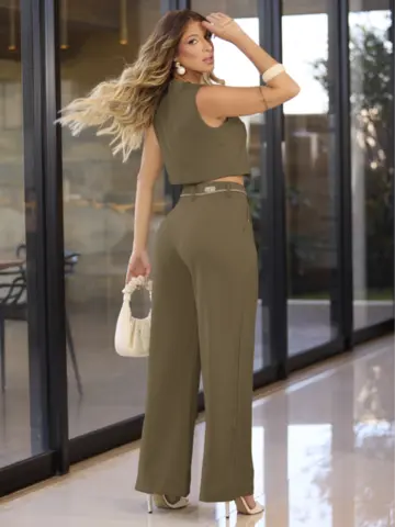 CONJUNTO COLETE E CALÇA ELEGANTE EMPÓRIO PIT BULL COM CINTO BRILHOSO
