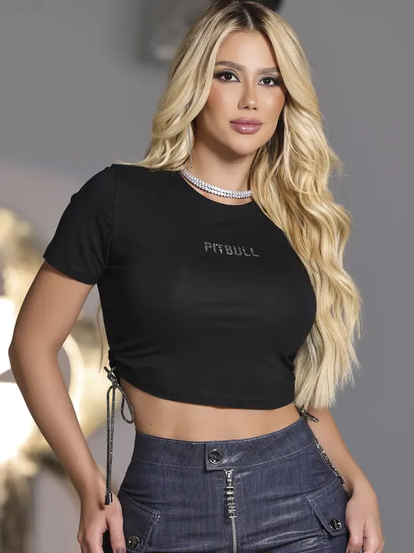 CROPPED SOFISTICADO COM AMARRAÇÃO LATERAL PIT BULL JEANS