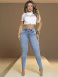 Cropped Manga Curta com Amarração e Estampa Foil Pit Bull Jeans