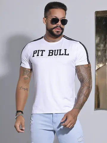 CAMISETA GOLA O SOFISTICADA COM ESTAMPA EM RELEVO PIT BULL JEANS