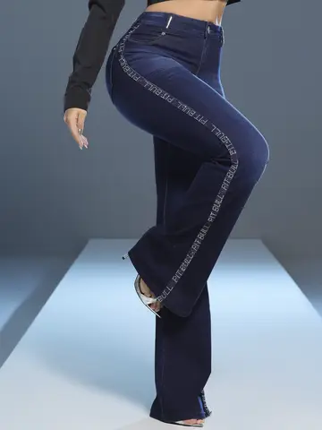 CALÇA FLARE MODELADORA REFINADA COM LATERAL PERSONALIZADA PIT BULL JEANS