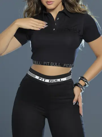 Polo Cropped Modelador com Elástico Personalizado Pit Bull Jeans