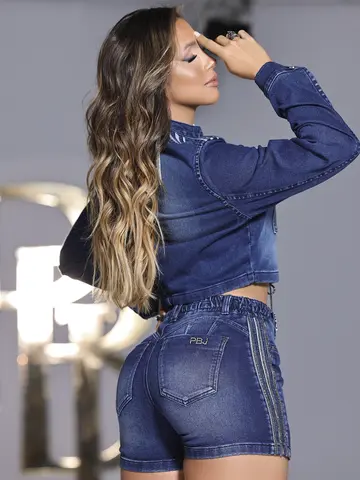 Jaqueta Fashion Pit Bull Jeans com Cordão de Strass Personalizado