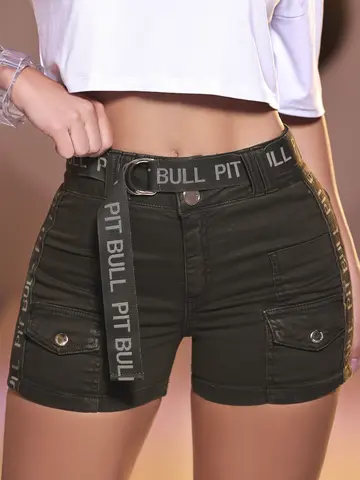 Short Sexy Collor com Cinto e Lateral Personalizada Pit Bull Jeans