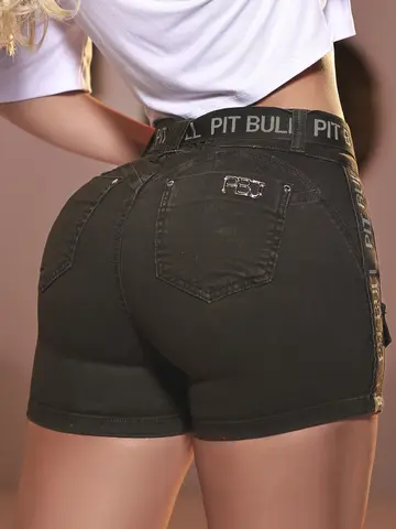 Short Sexy Collor com Cinto e Lateral Personalizada Pit Bull Jeans