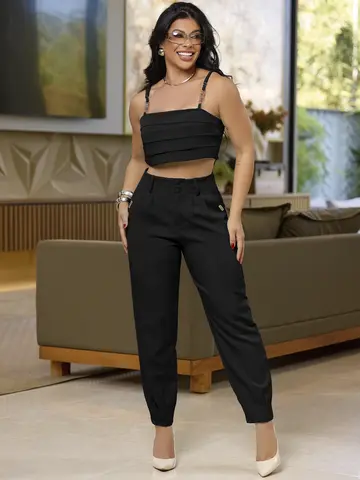 CONJUNTO CALÇA E CROPPED ELEGANTE COM TOQUE SUAVE EMPÓRIO PIT BULL