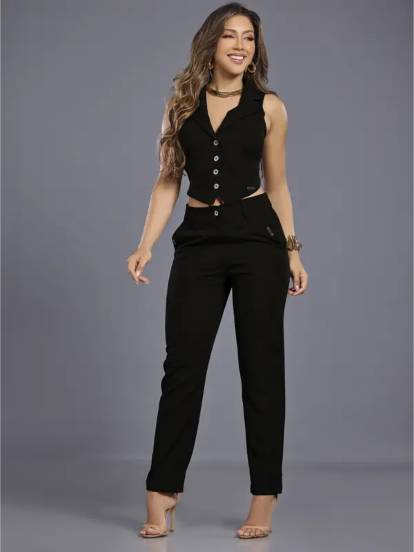 Conjunto Feminino Calça e Colete Elegante Empório Pit Bull