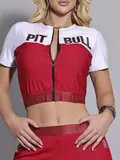 Cropped com Abertura em Zíper e Elástico Personalizado Pit Bull Jeans