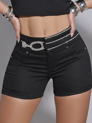 Short Sexy Collor Sofisticado Pit Bull Jeans com Bordado Manual