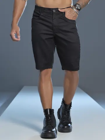 Bermuda Masculina Preta Estilosa e Casual com Elástico Lateral Pit Bull Jeans