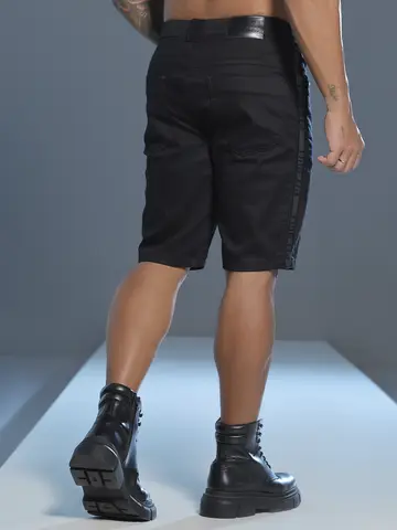 Bermuda Masculina Preta Estilosa e Casual com Elástico Lateral Pit Bull Jeans