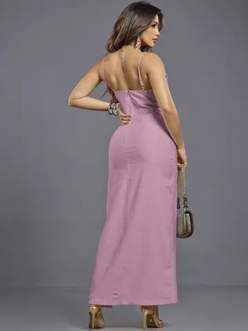 Vestido Longo Empório Pit Bull Elegante e Sofisticado com Fenda Lateral