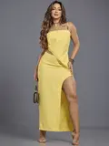 Vestido Longo Empório Pit Bull Elegante e Sofisticado com Fenda Lateral