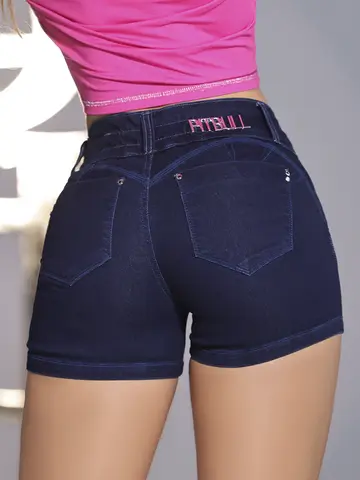 Short Sexy Pit Bull Jeans Autêntico e Estiloso com Bordado Manual