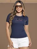 T-Shirt Feminina Fashion e Casual com Logomania em Relevo Pit Bull Jeans