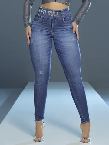 Calça Skinny Cintura Alta Modeladora com Lavado Médio Pit Bull Jeans