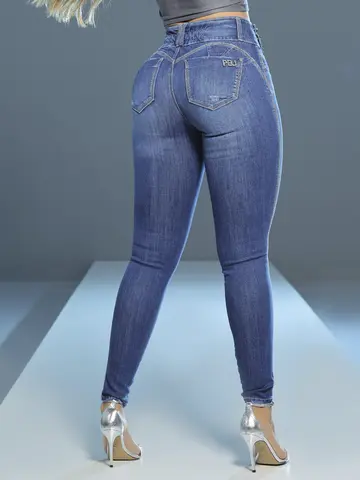 Calça Skinny Cintura Alta Modeladora com Lavado Médio Pit Bull Jeans