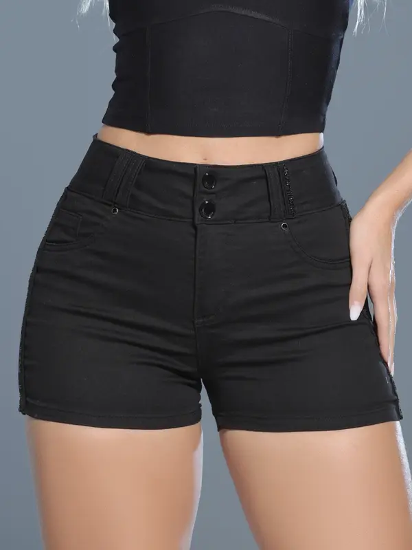 Short Sexy Preto Modelador e Estiloso com Elástico Lateral Pit Bull Jeans