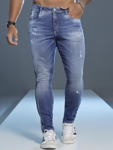 Calça Masculina Pit Bull Jeans com Detalhe Lateral e Estilo Destroyed