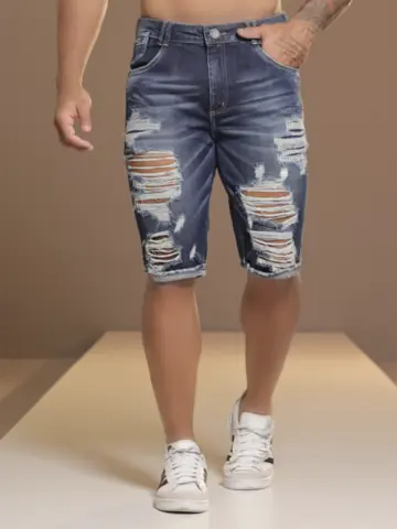 Bermuda Masculina Pit Bull Jeans Refinada e Estilosa com Navalhados