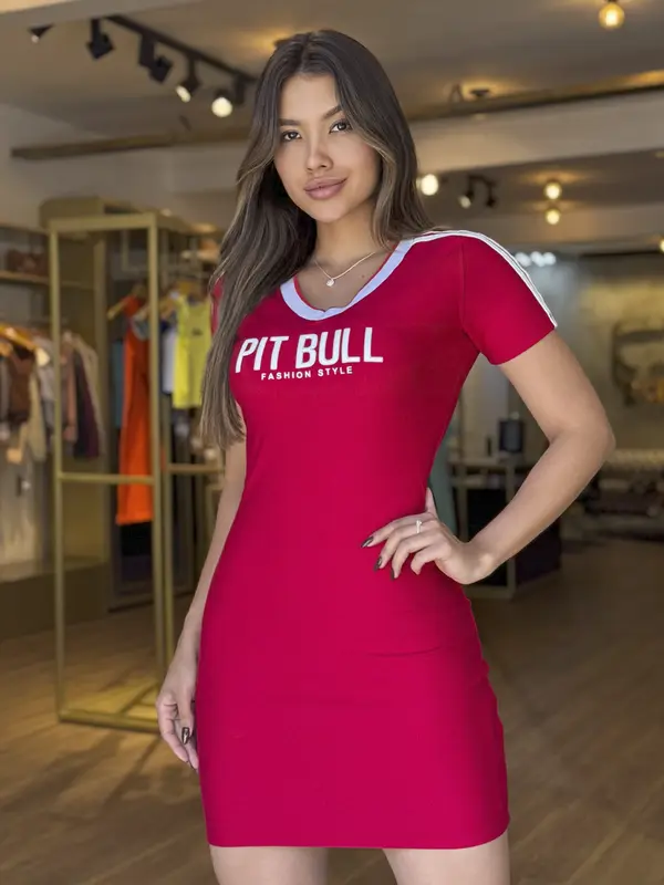 Vestido T-Shirt Gola V com Relevo Fashion e Confortável Pit Bull Jeans