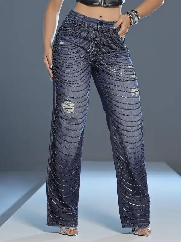 Calça Wide Leg Conceitual com Correntes e Muito Estilo Pit Bull Jeans