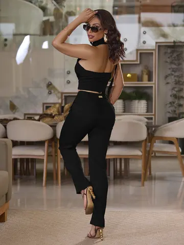 Conjunto Calça e Cropped Elegante com Modelagem Sofisticada Empório Pit Bull