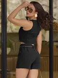 Conjunto Cropped e Short com Cinto Sofisticado e Versátil Empório Pit Bull