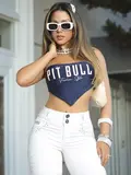 Cropped Azul Marinho Fashion Style Pit Bull Jeans Sofisticado e Confortável