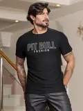 Camiseta Masculina Fashion com Estampa Metalizada e Elástico Personalizado Pit Bull Jeans