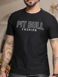 Camiseta Masculina Fashion com Estampa Metalizada e Elástico Personalizado Pit Bull Jeans