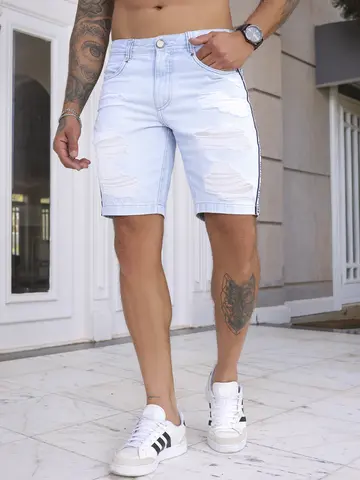 Bermuda Masculina Casual com Toque Destroyed e Elástico Lateral Pit Bull Jeans