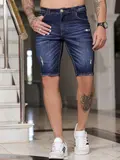 Bermuda Masculina Estilosa Pit Bull Jeans com Puídos e Lavado Escuro