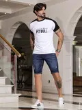 Bermuda Masculina Estilosa Pit Bull Jeans com Puídos e Lavado Escuro