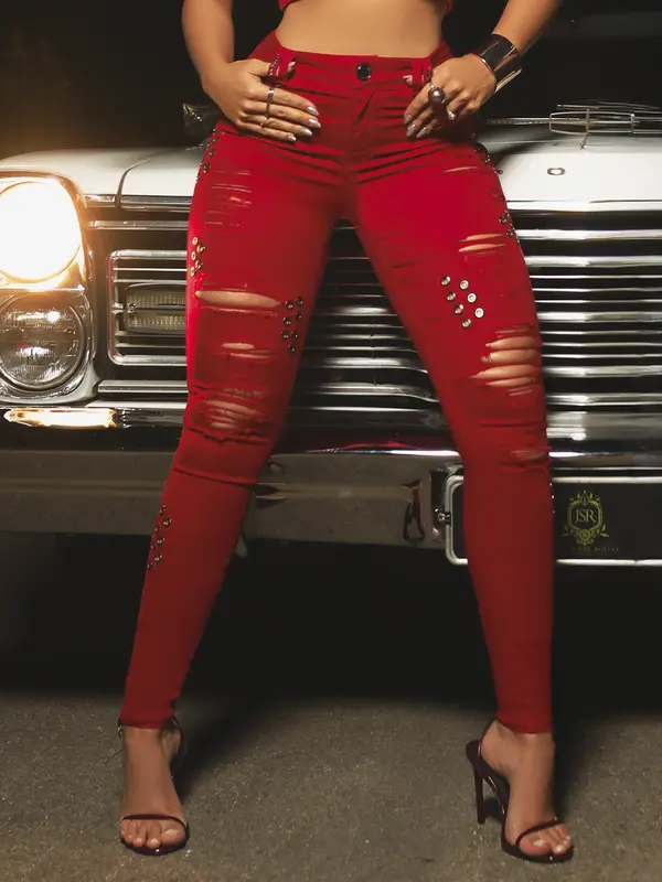 Calça Skinny Modeladora com Ilhoses e Estilo Destroyed Pit Bull Jeans