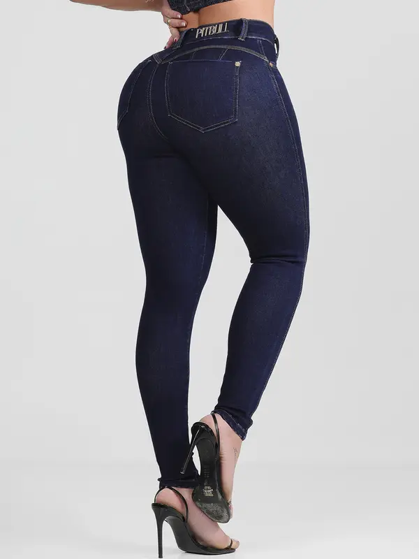Calça Hot Pants Escura Cintura Alta Modeladora e Estilosa Pit Bull Jeans