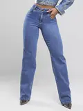 Calça Wide Leg Feminina Modeladora Lavado Medio Pit Bull Jeans