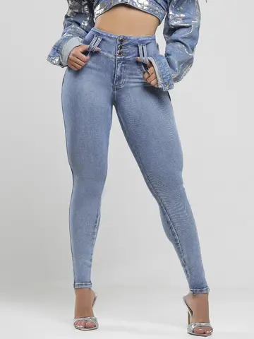 Calça Skinny Cós Largo Clara com Efeito Empina Bumbum Pit Bull Jeans