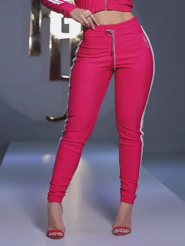 Calça Jogger Moletom Pit Bull Jeans Confortável com Amarração e Detalhes de Strass