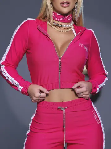 Jaqueta Moletom Pit Bull Jeans Confortável e Sofisticada com Detalhes de Strass