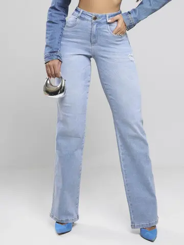 Calça Wide Leg Clara Elegante e Confortável Pit Bull Jeans
