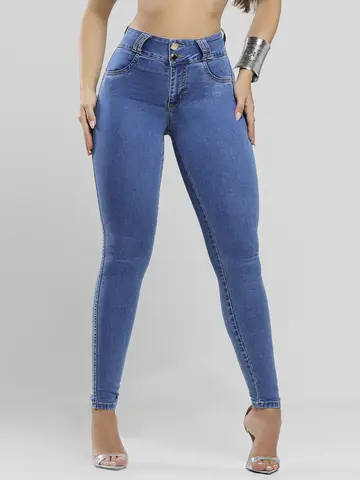 Calça Skinny Cintura Alta em Lavado Médio Pit Bull Jeans Modeladora